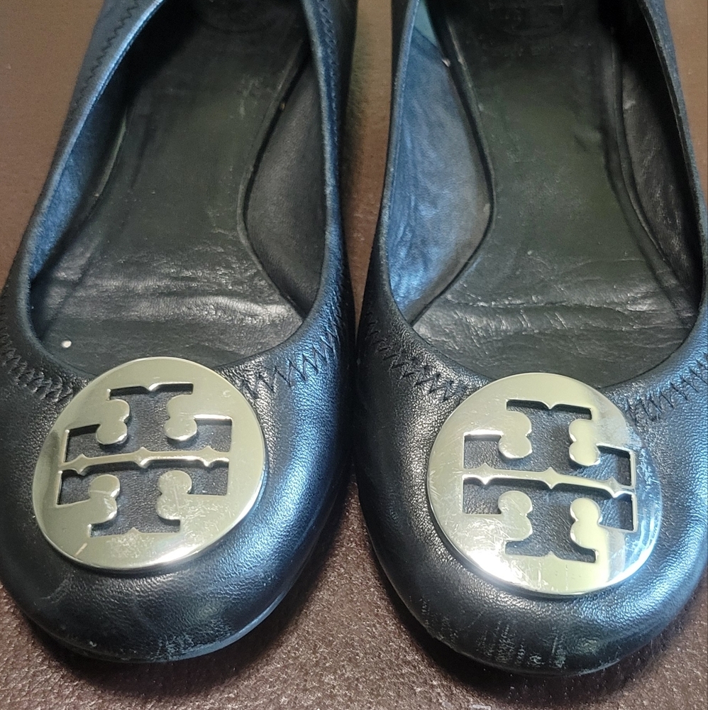 Tory Burch Black Flats with Signature Medallion